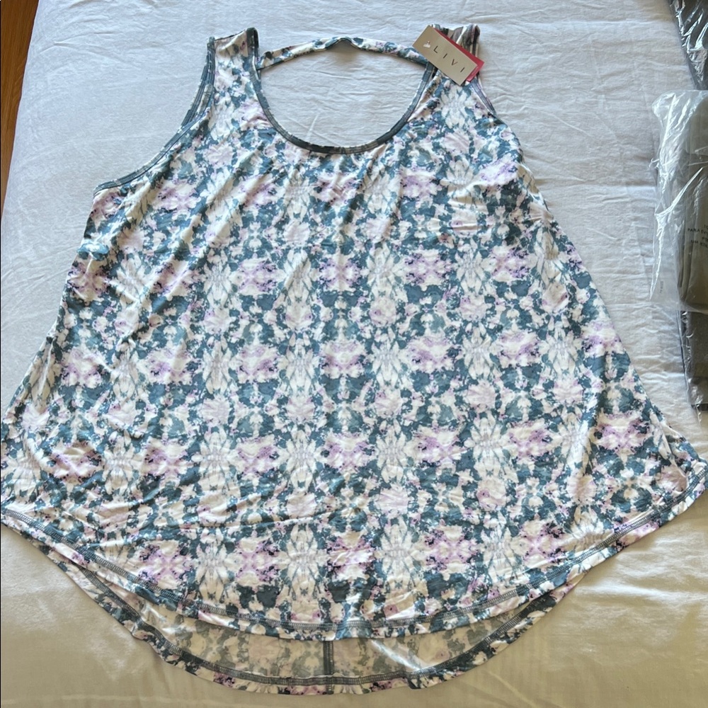 Livi Active Floral Tank Top - Blue and Light Purple